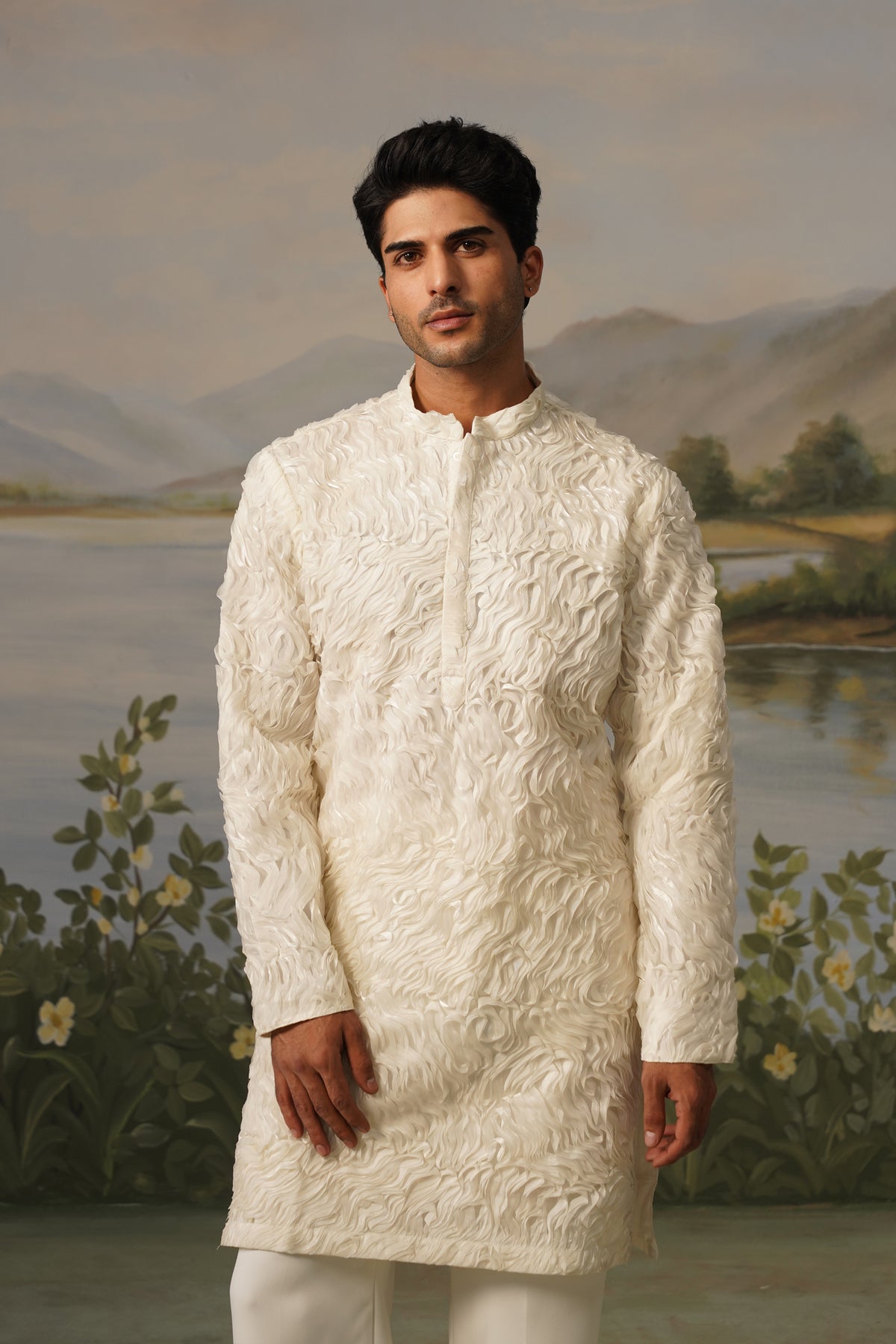 Parcham Ivory Ribbon Stitch Embroidered Kurta Set