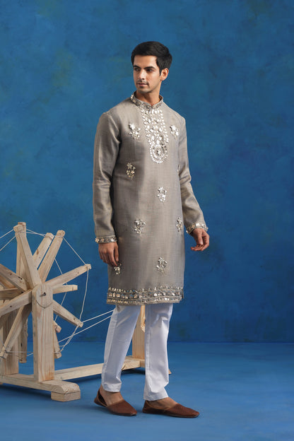 Silver Grey Gota Handwork Kurta Set