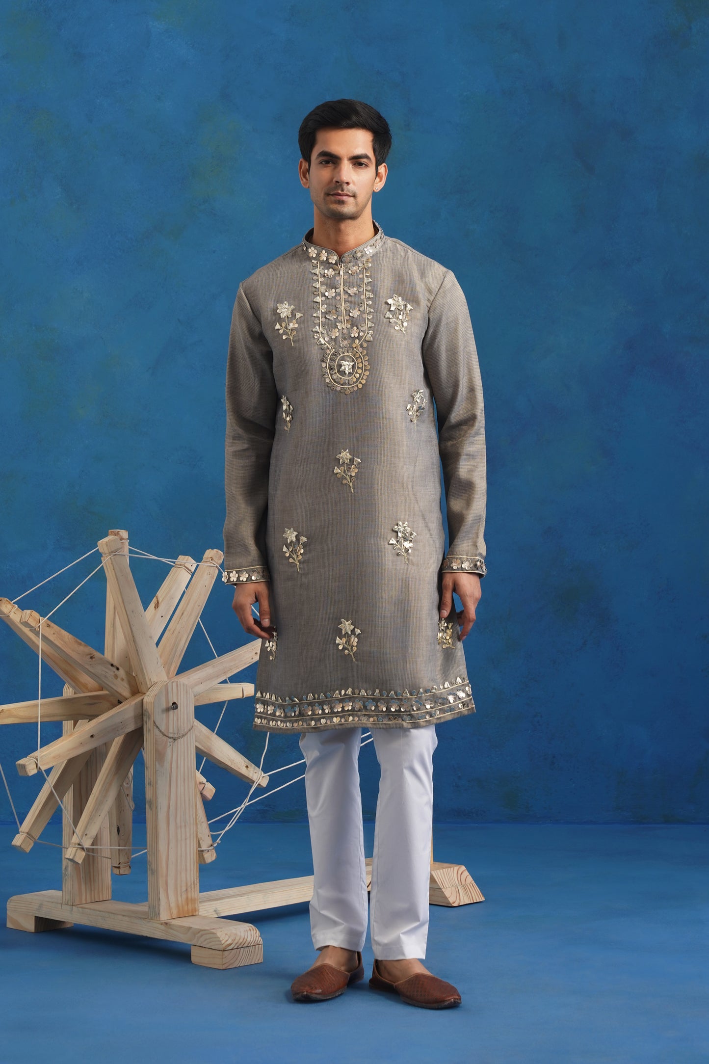 Silver Grey Gota Handwork Kurta Set