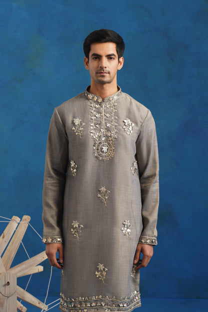 Silver Grey Gota Handwork Kurta Set