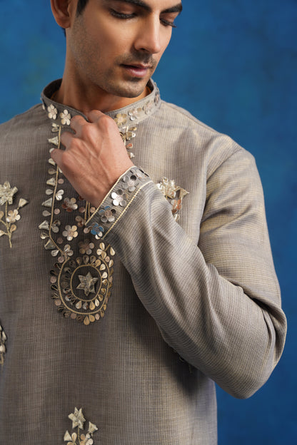 Silver Grey Gota Handwork Kurta Set