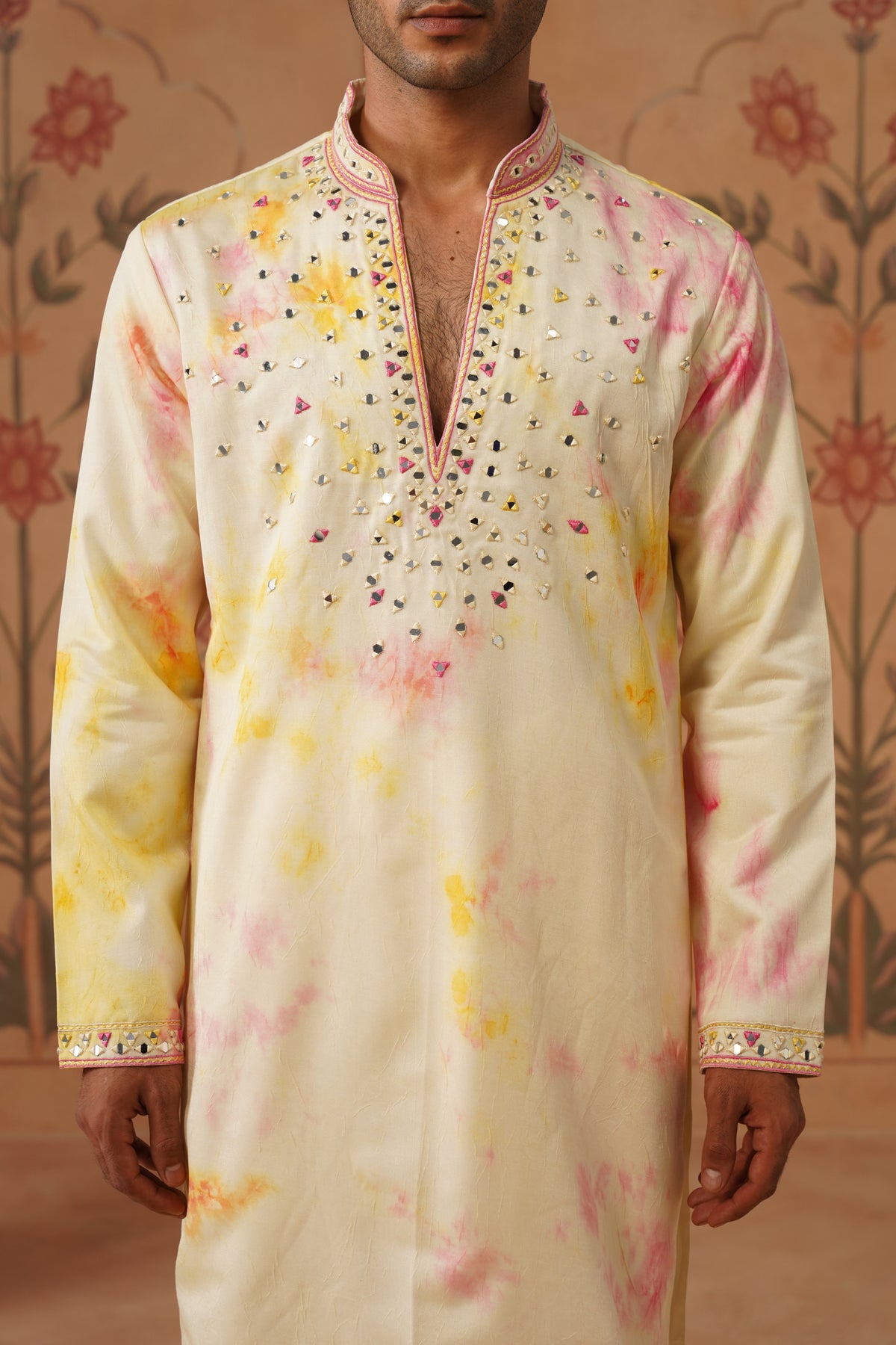 Rangoli Ivory Tie Dye Mirror Work Kurta Set