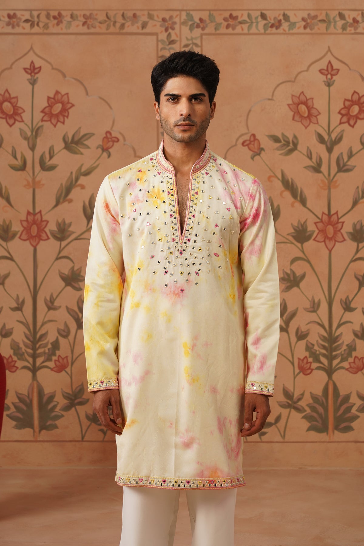 Rangoli Ivory Tie Dye Mirror Work Kurta Set
