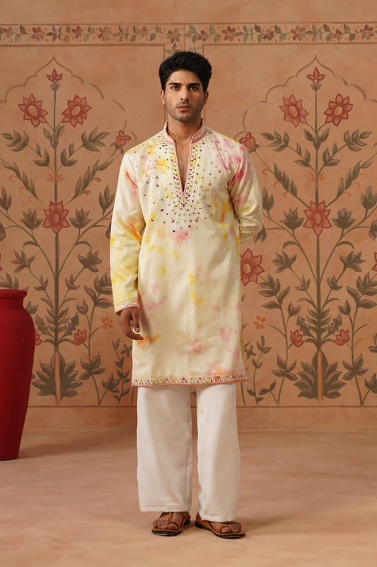Rangoli Ivory Tie Dye Mirror Work Kurta Set