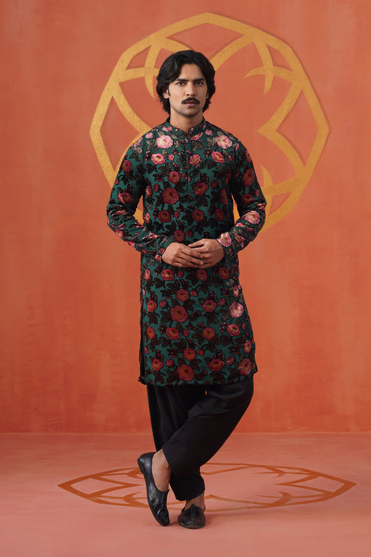 Floral Velvet Brasso Kurta Patiyala Set