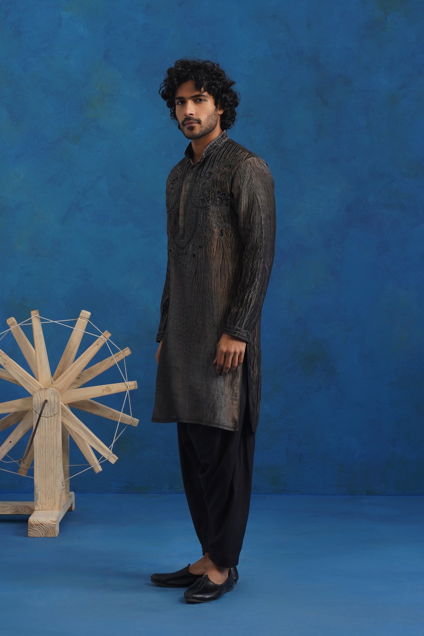 Hand Dyed Tissue Embroidered Kurta Set