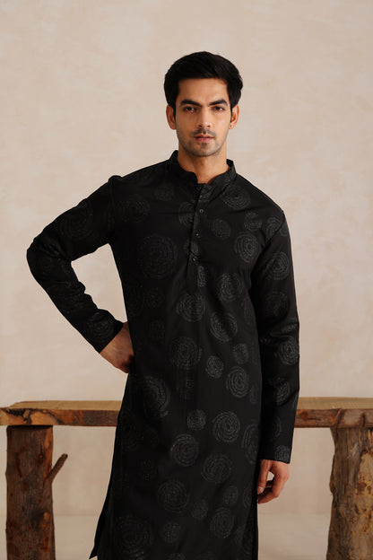 Black Foil Work Kurta Patiyala Set