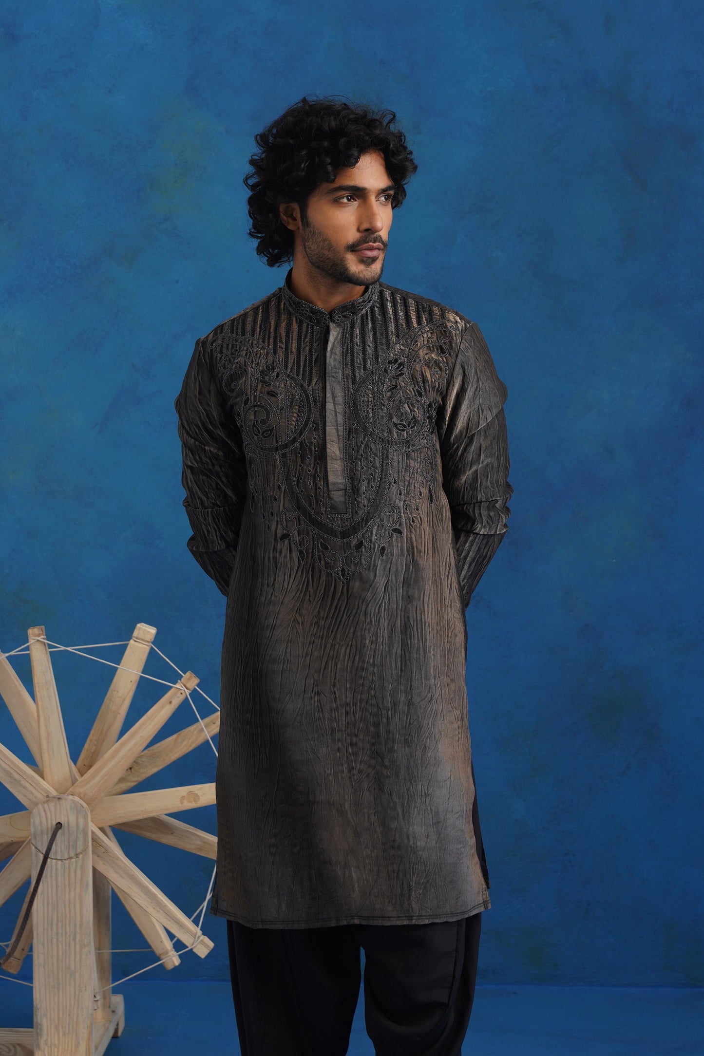 Hand Dyed Tissue Embroidered Kurta Set