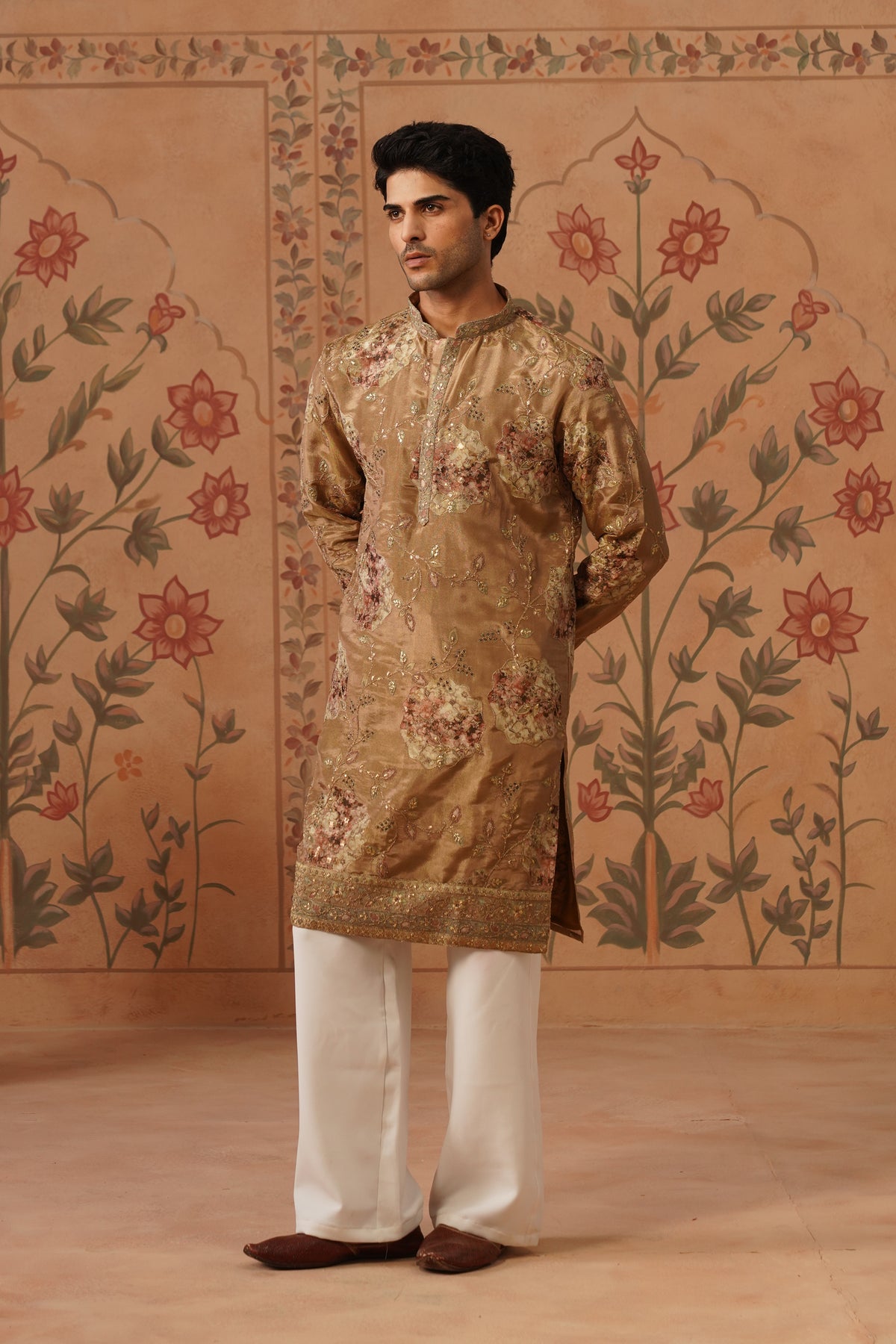 Tabeer Gold Floral Embroidered Print Kurta Set