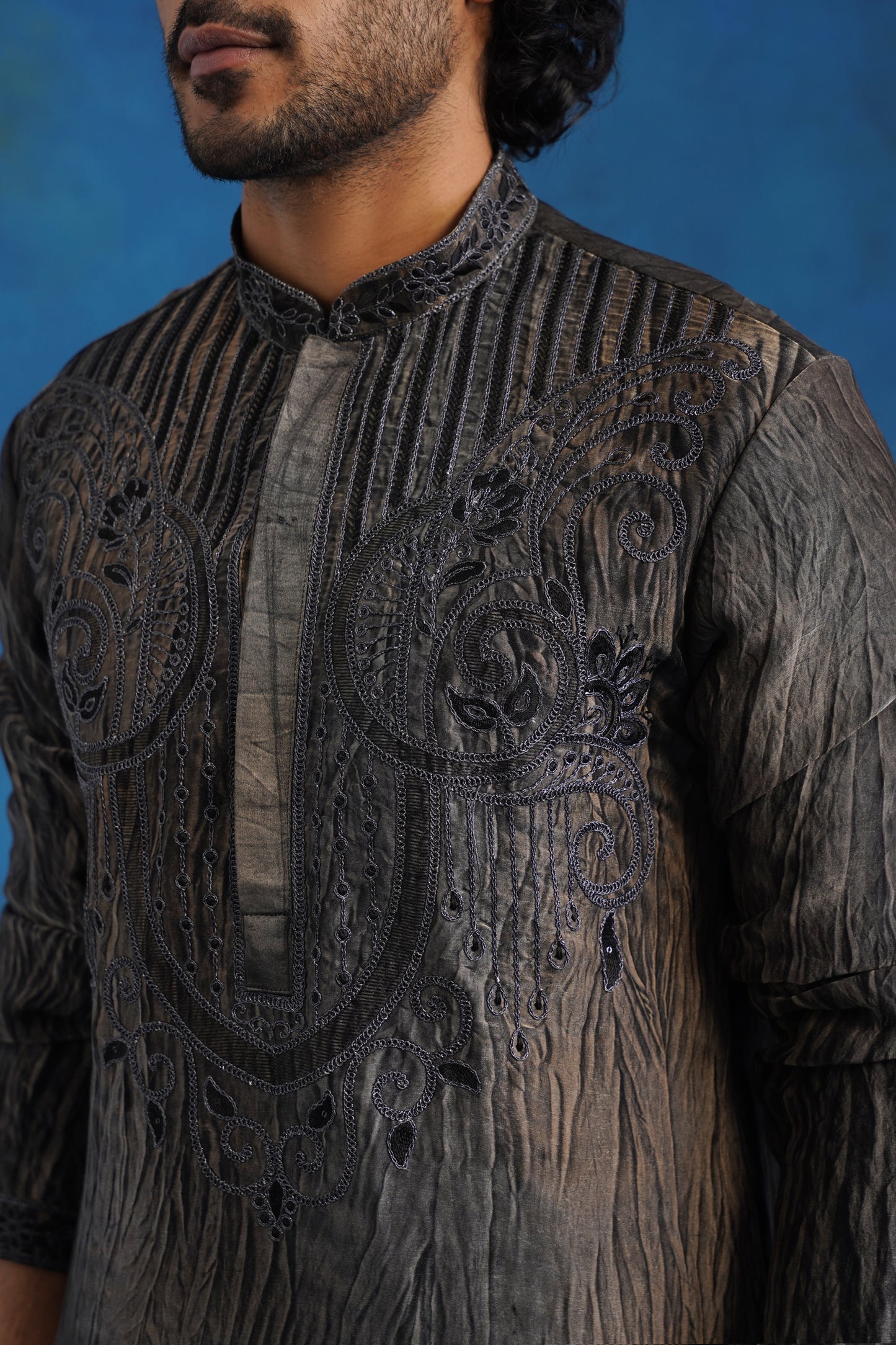 Hand Dyed Tissue Embroidered Kurta Set
