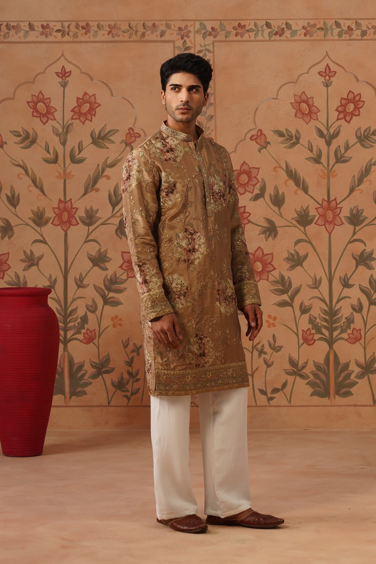 Tabeer Gold Floral Embroidered Print Kurta Set