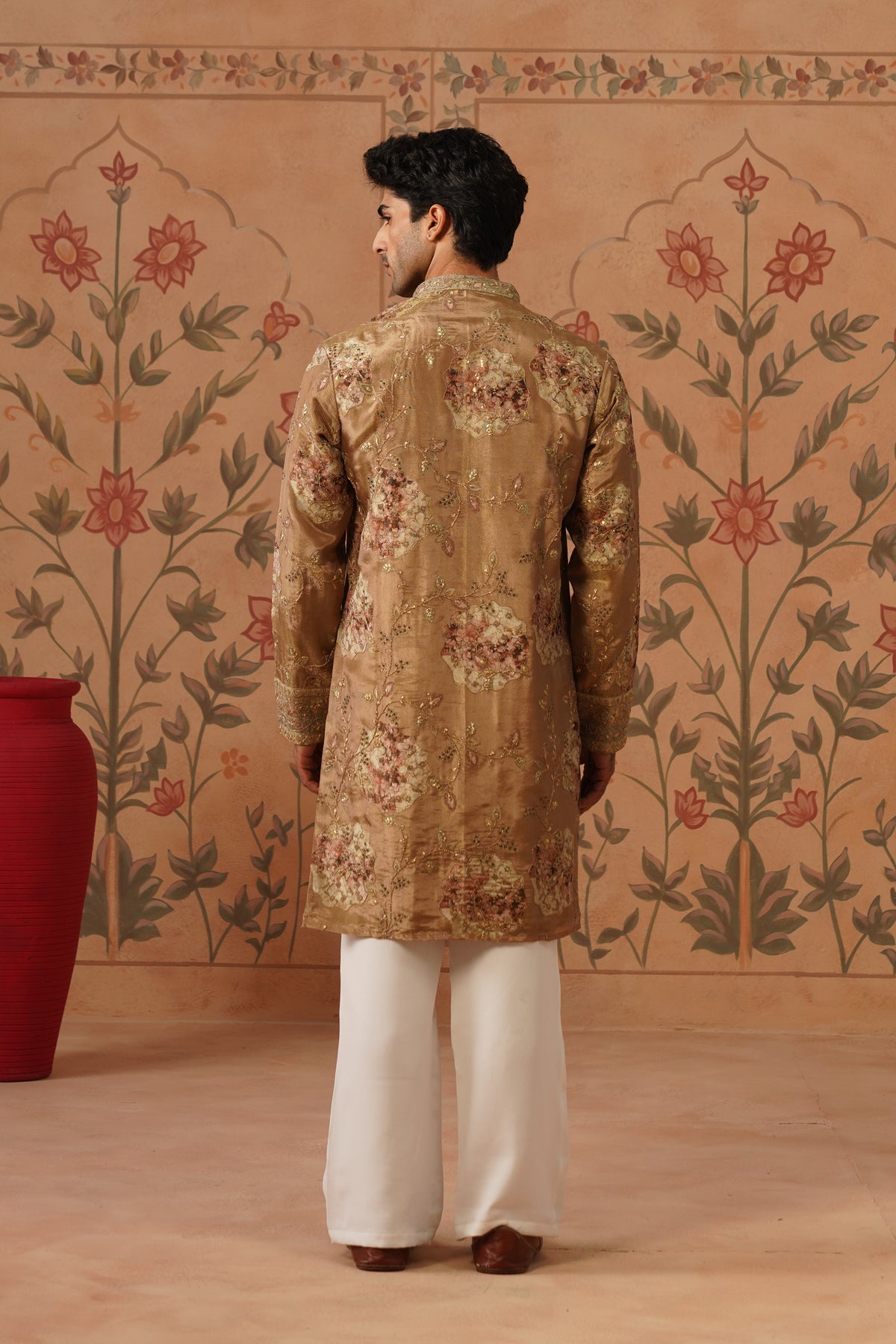 Tabeer Gold Floral Embroidered Print Kurta Set