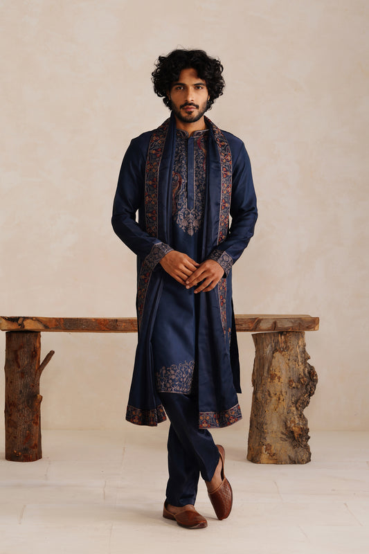 Navy Blue Embroidery Kurta Set