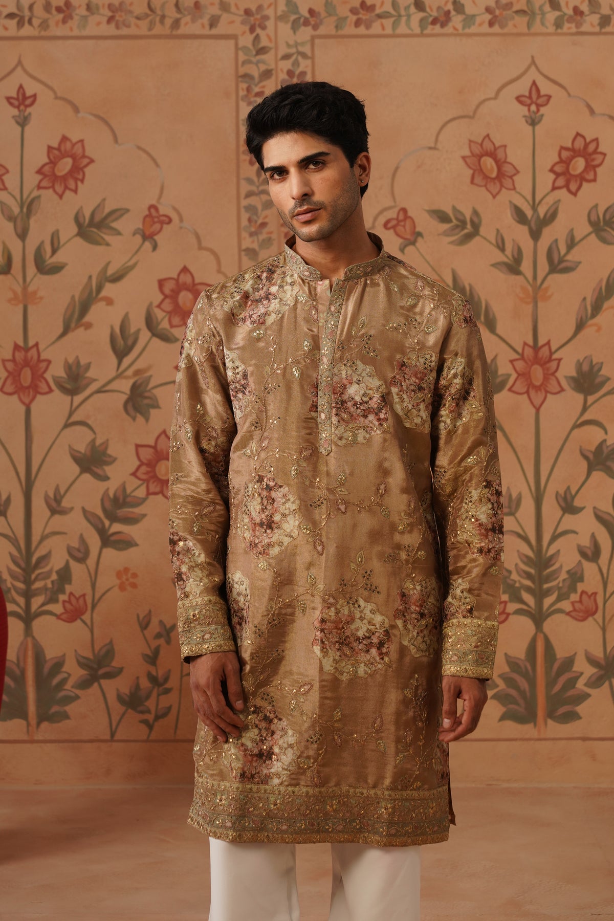 Tabeer Gold Floral Embroidered Print Kurta Set