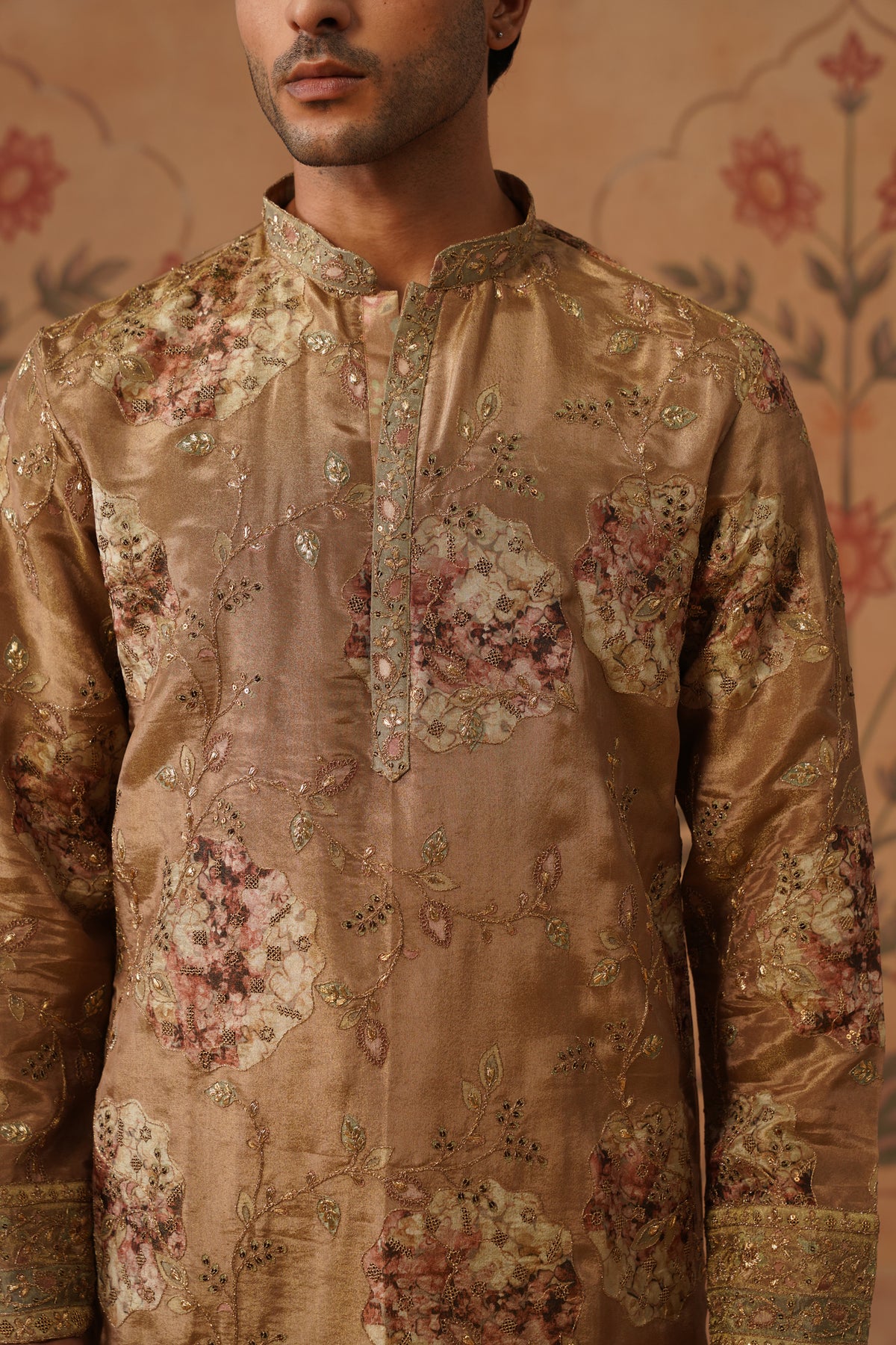 Tabeer Gold Floral Embroidered Print Kurta Set
