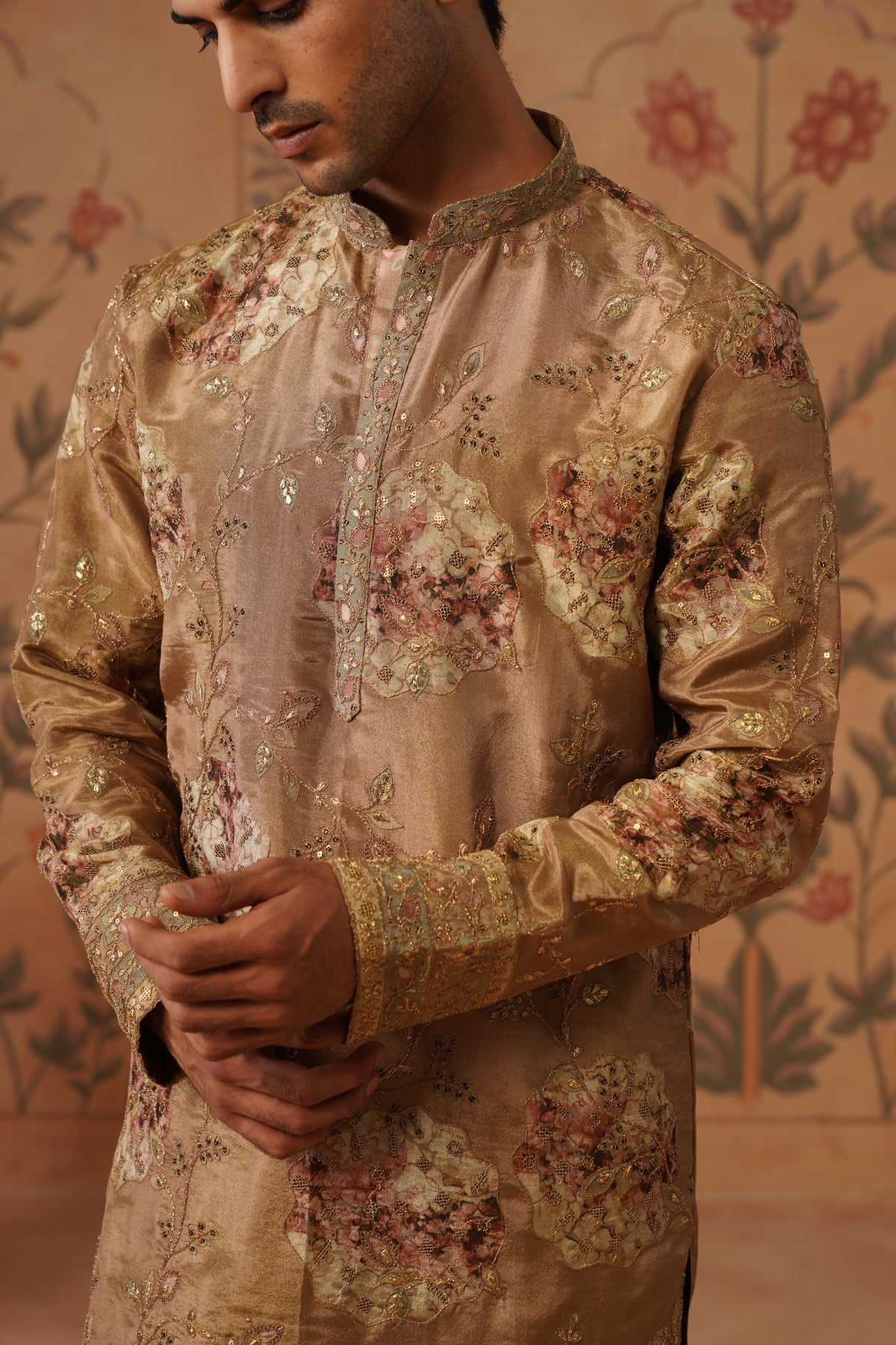 Tabeer Gold Floral Embroidered Print Kurta Set