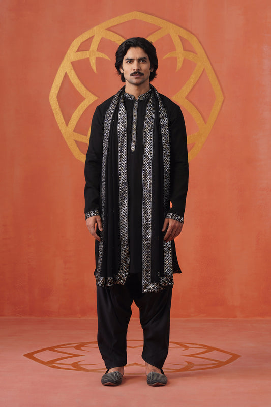 Black Makesh Embroidery Kurta Set With Dupatta