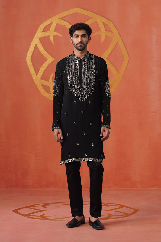 Black Makesh Embroidery Kurta Set