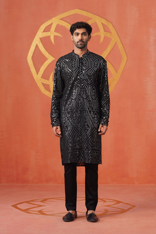 Black Mirror Sequin Embroidery Kurta Set