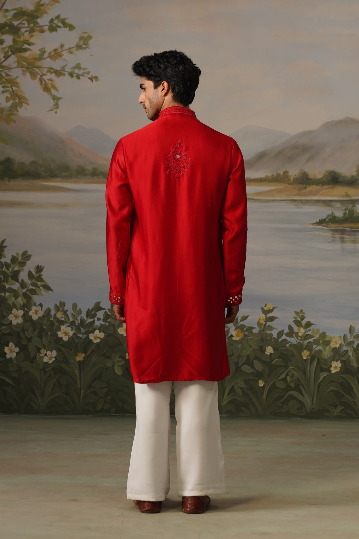 Aatish Red Mirror Work Hand Embroidered Kurta Set
