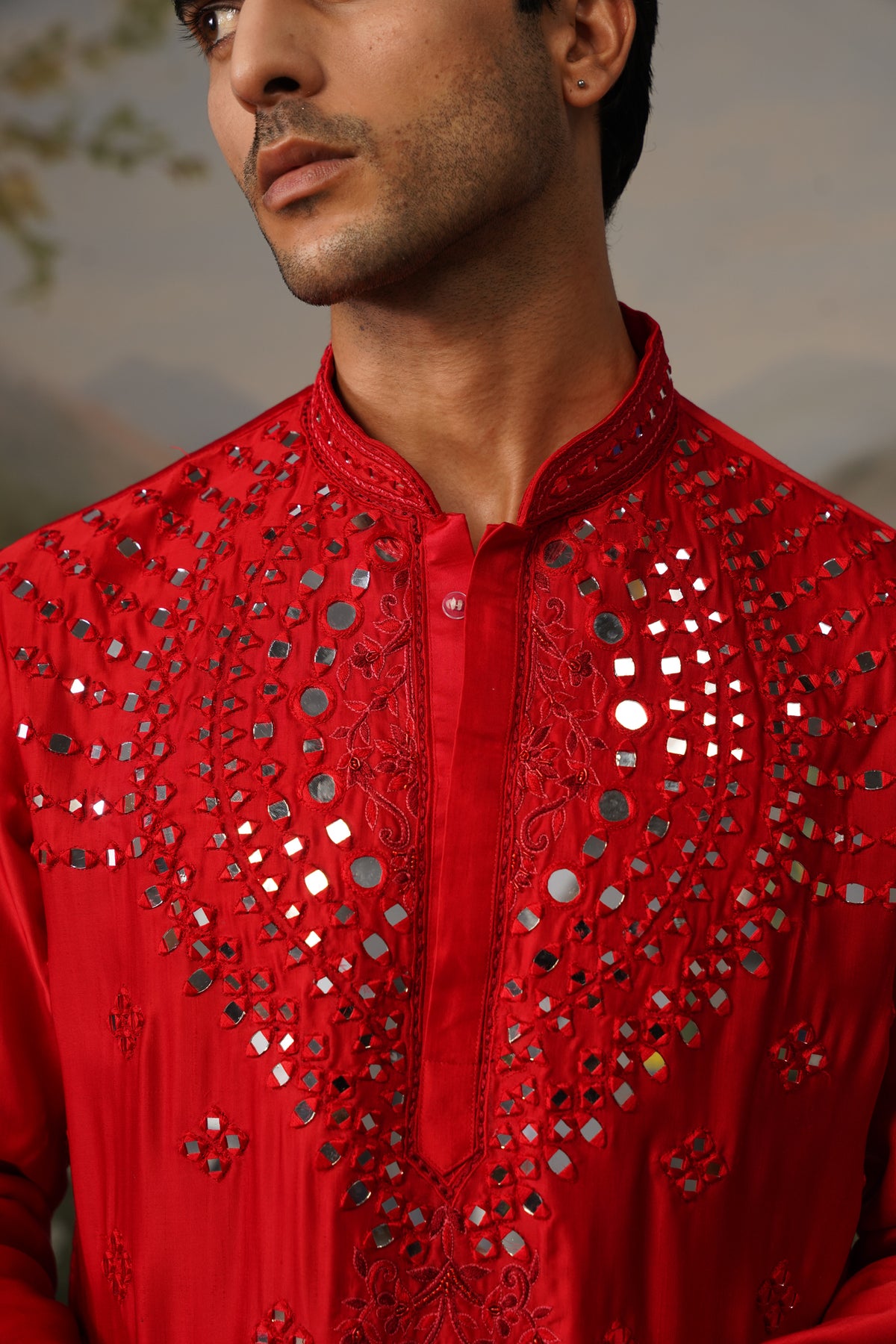 Aatish Red Mirror Work Hand Embroidered Kurta Set