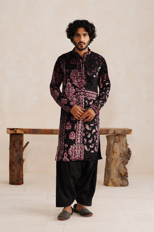 Black Velvet Brasso Kurta Patiyala Set