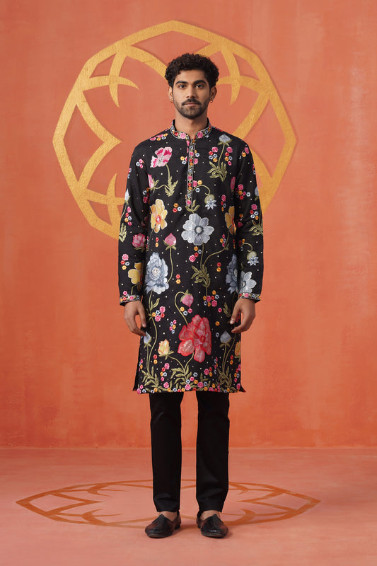 Black Spring Embroidery Kurta Set