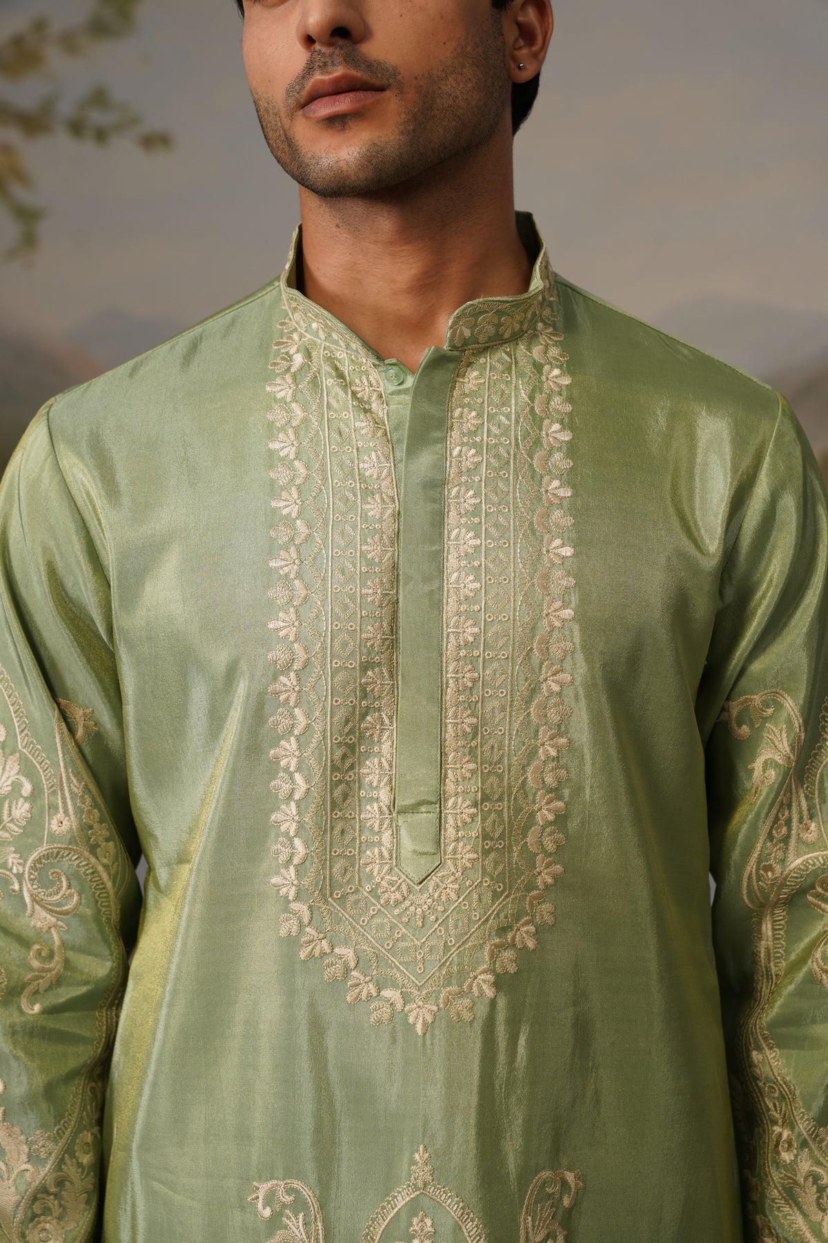 Sabza Green Threadwork Kurta Set