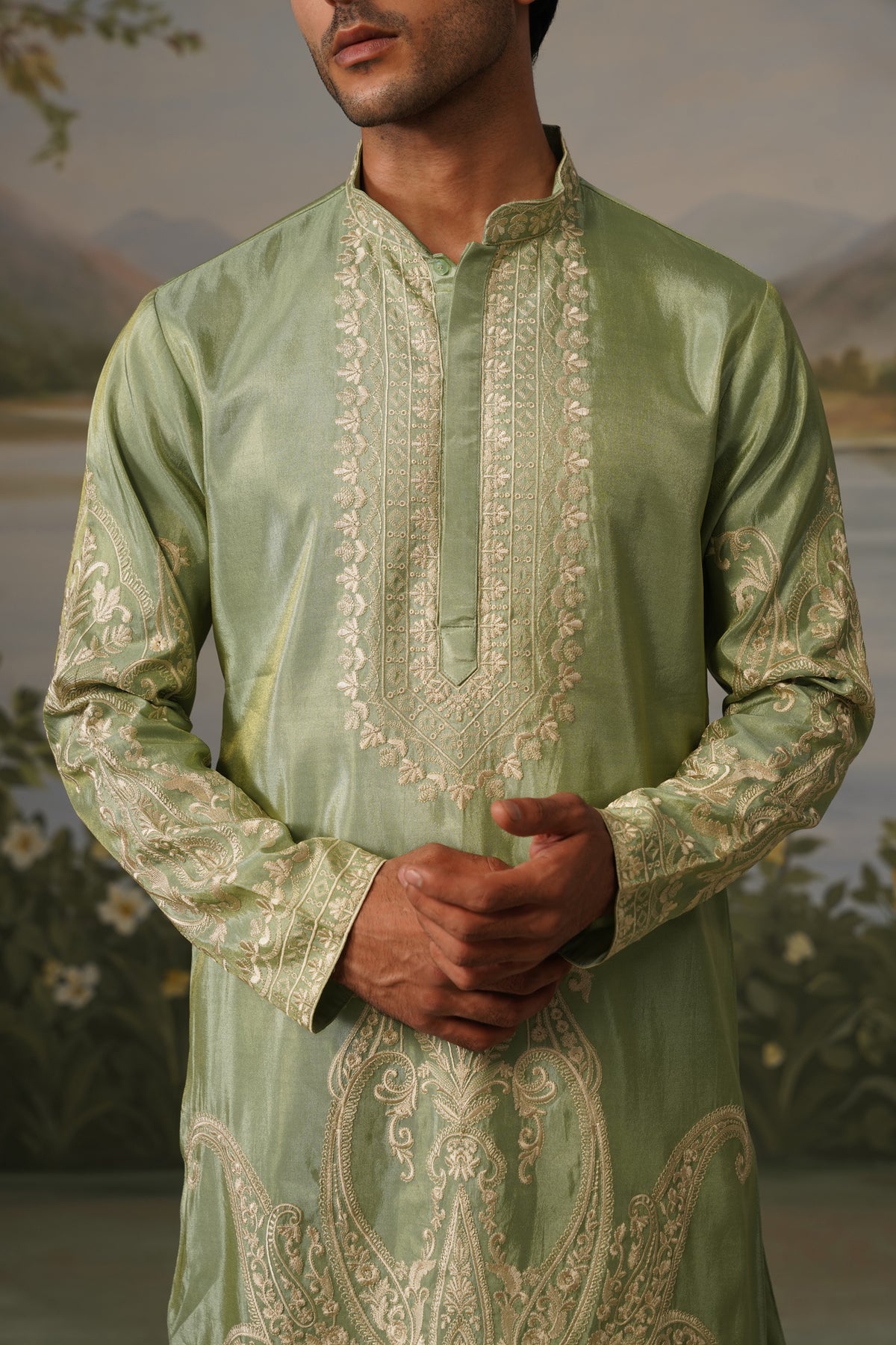 Sabza Green Threadwork Kurta Set