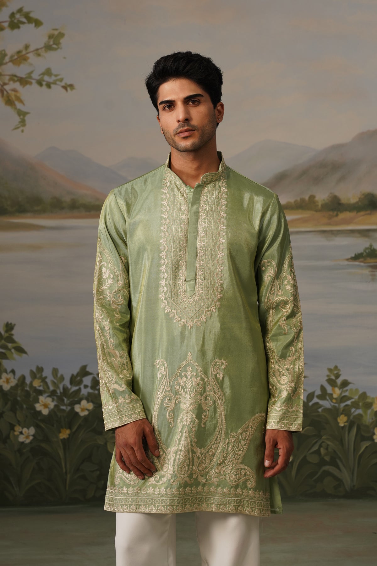 Sabza Green Threadwork Kurta Set