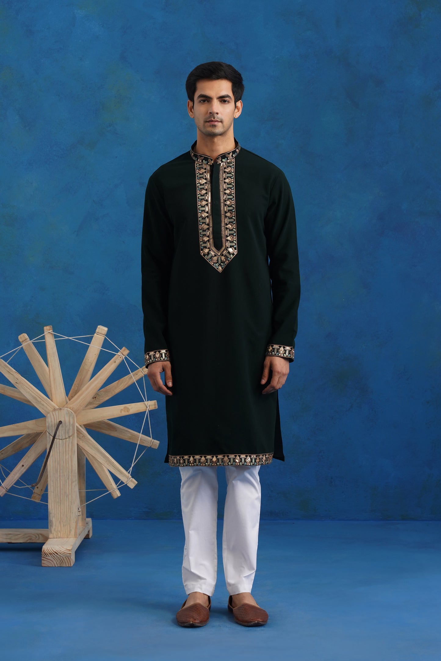 Rutba Green Embroidery Kurta Jacket Set