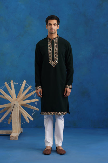Rutba Green Embroidery Kurta Jacket Set