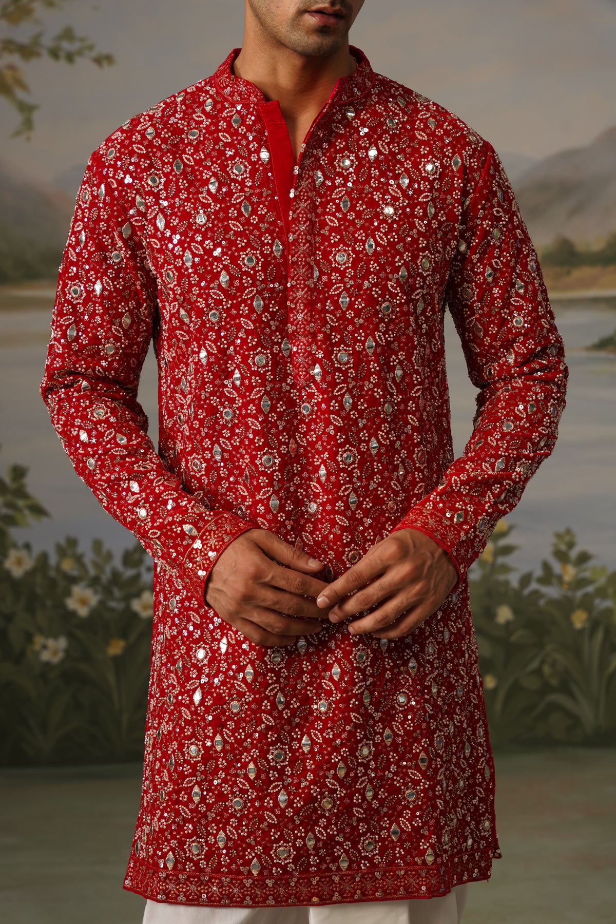Jalwa Red Heavy Bead Embroidered Kurta Dhoti Set