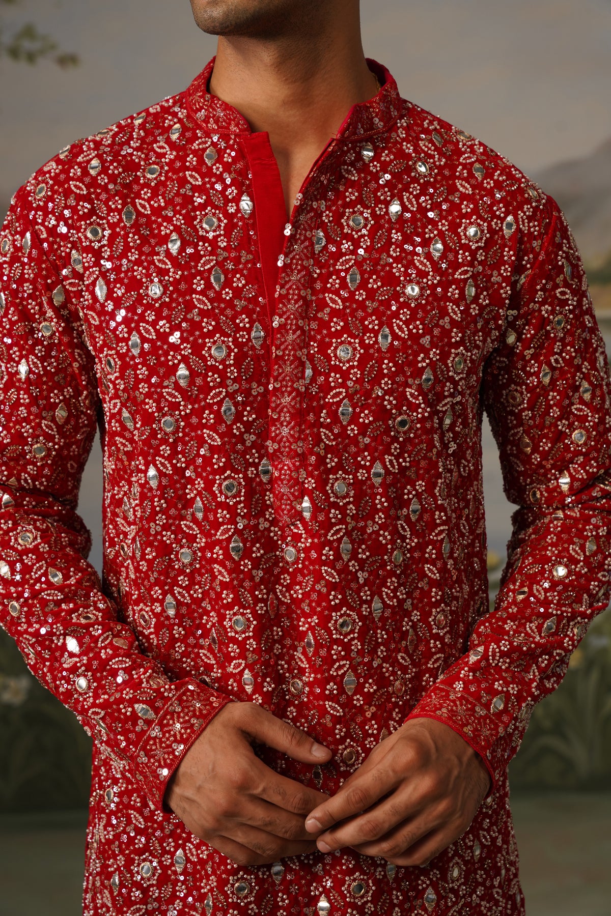 Jalwa Red Heavy Bead Embroidered Kurta Dhoti Set