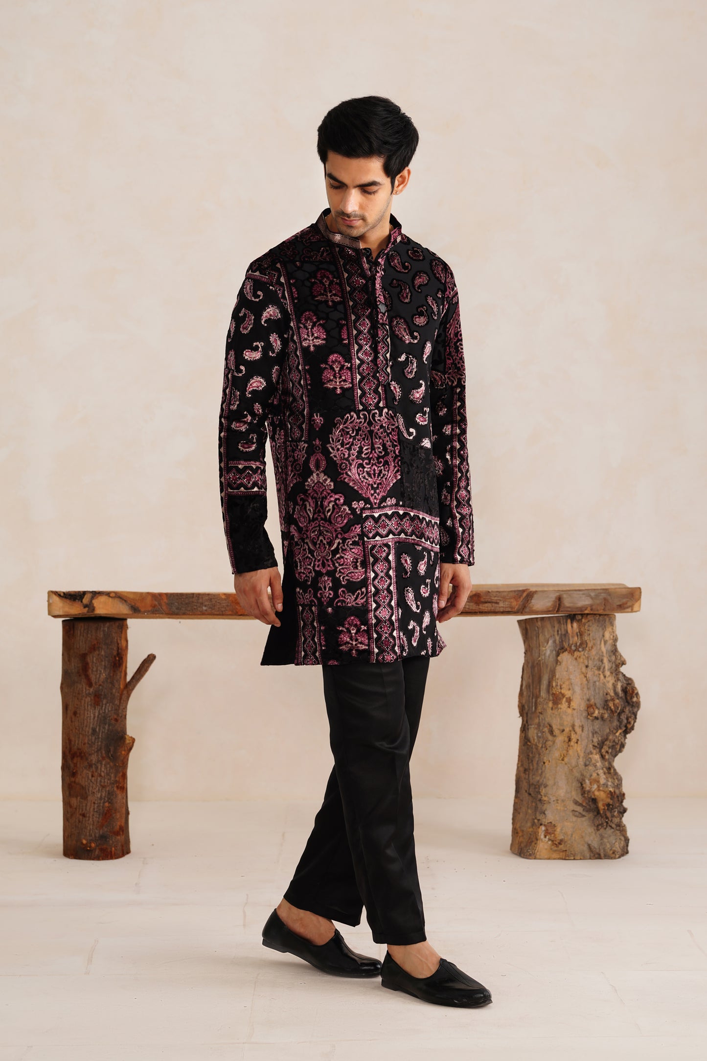 Black Velvet Brasso Short Kurta Set