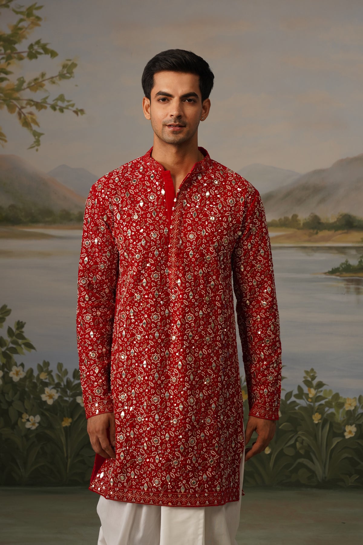Jalwa Red Heavy Bead Embroidered Kurta Dhoti Set