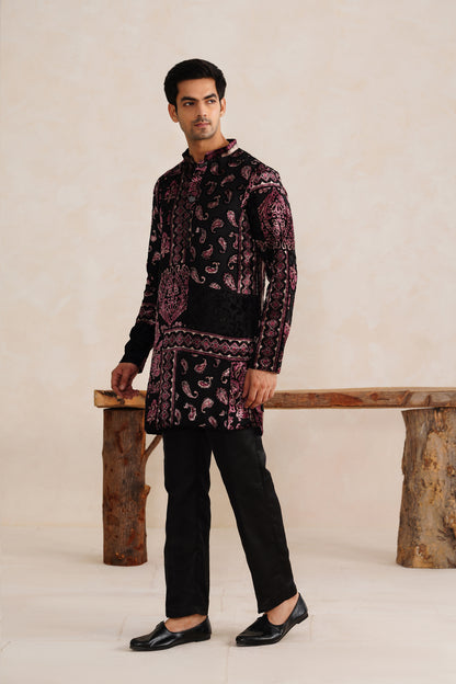 Black Velvet Brasso Short Kurta Set