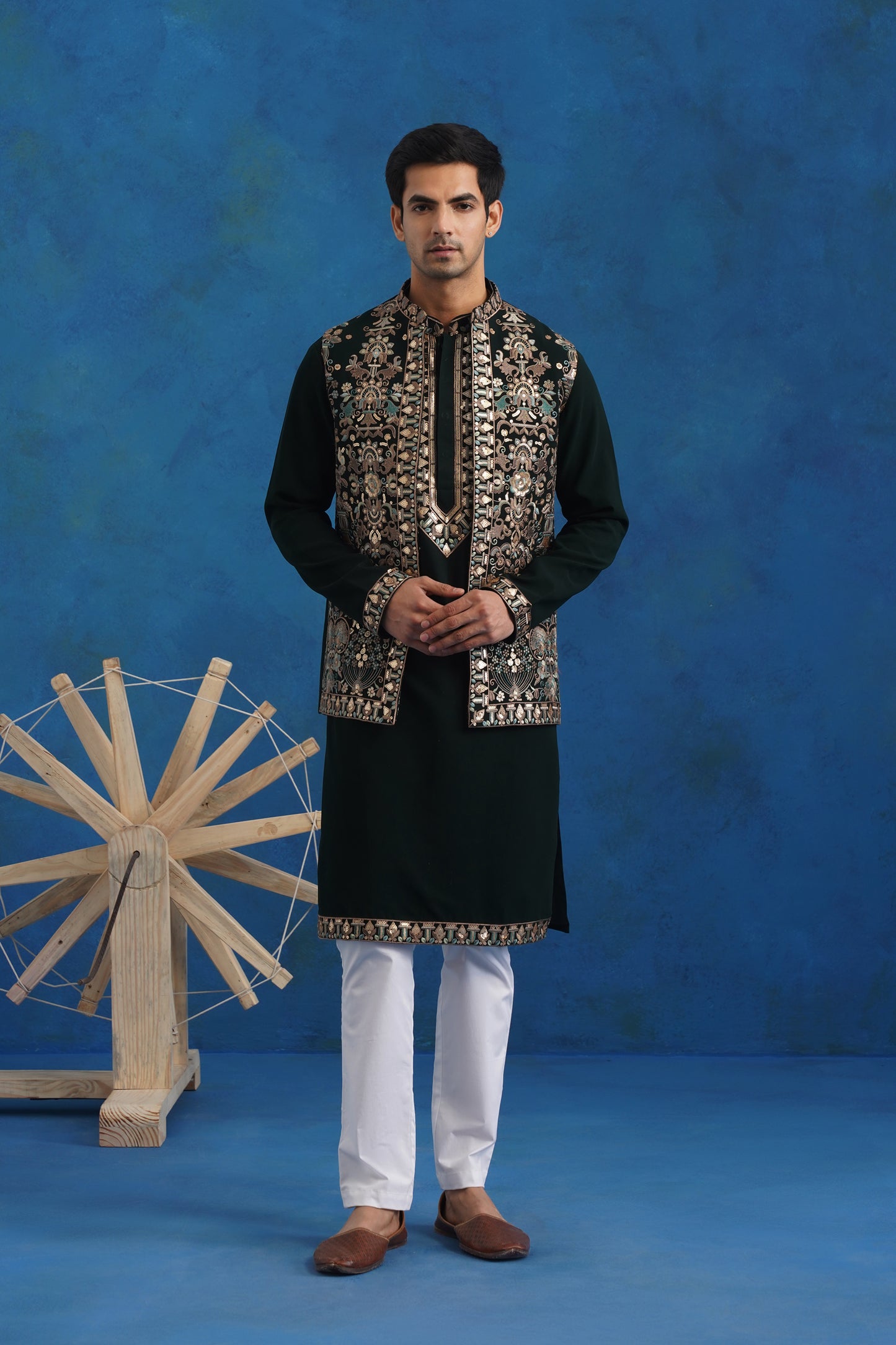 Rutba Green Embroidery Kurta Jacket Set