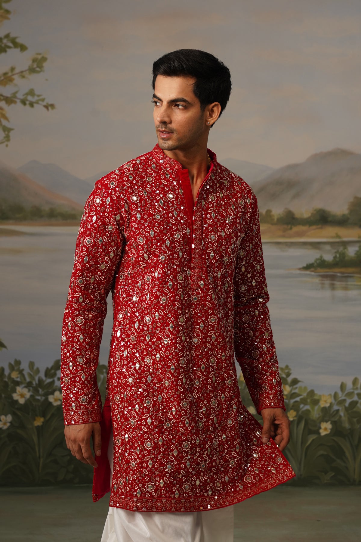 Jalwa Red Heavy Bead Embroidered Kurta Dhoti Set