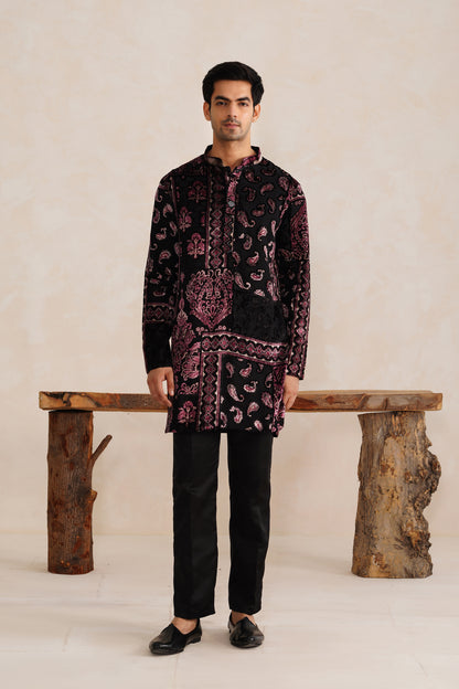 Black Velvet Brasso Short Kurta Set