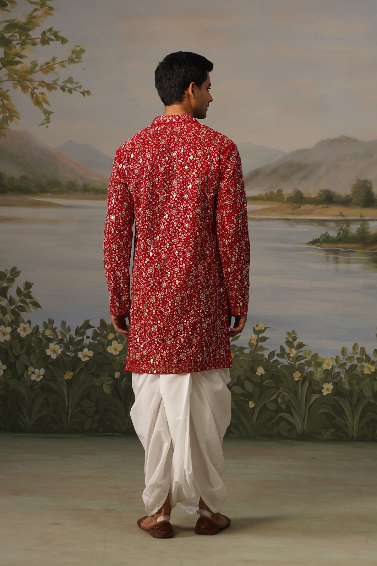 Jalwa Red Heavy Bead Embroidered Kurta Dhoti Set