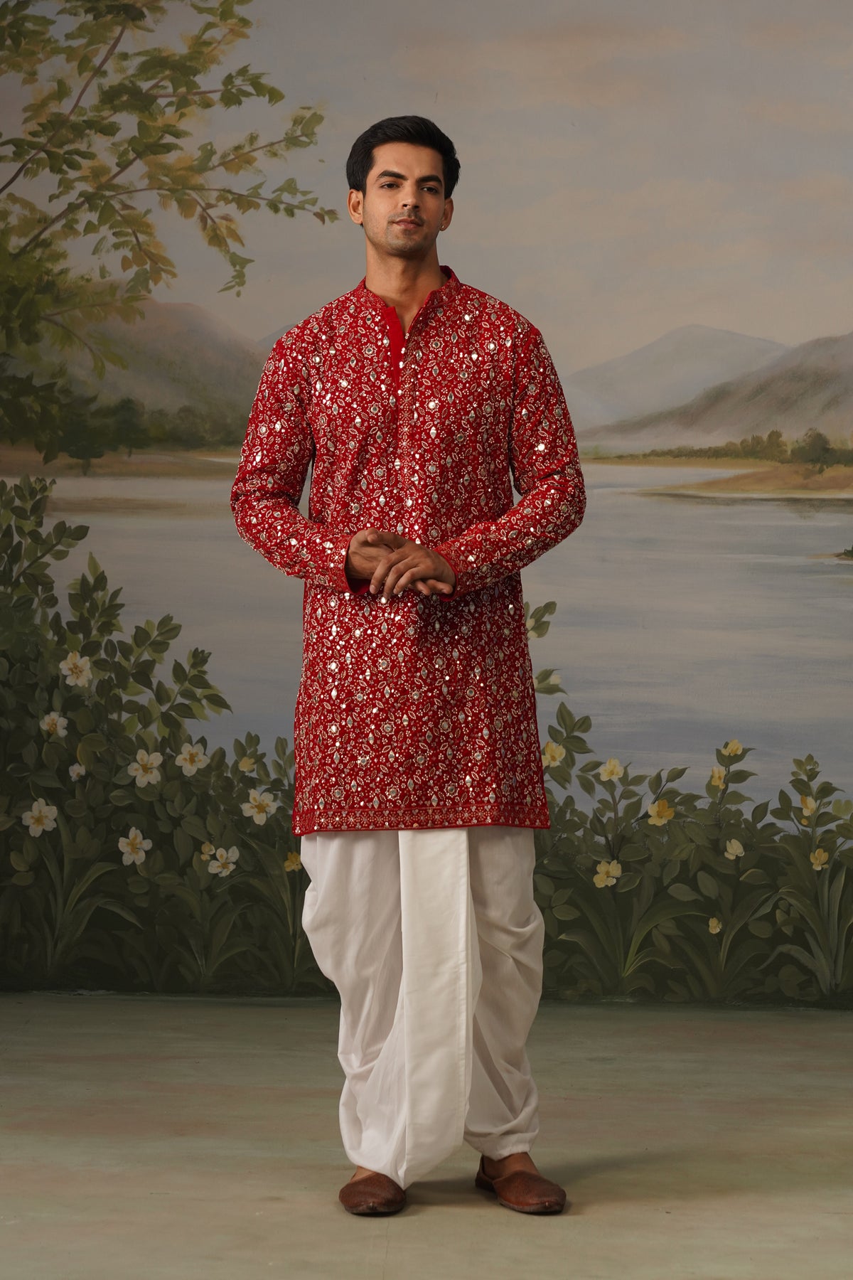 Jalwa Red Heavy Bead Embroidered Kurta Dhoti Set