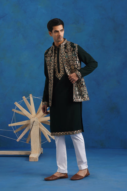 Rutba Green Embroidery Kurta Jacket Set