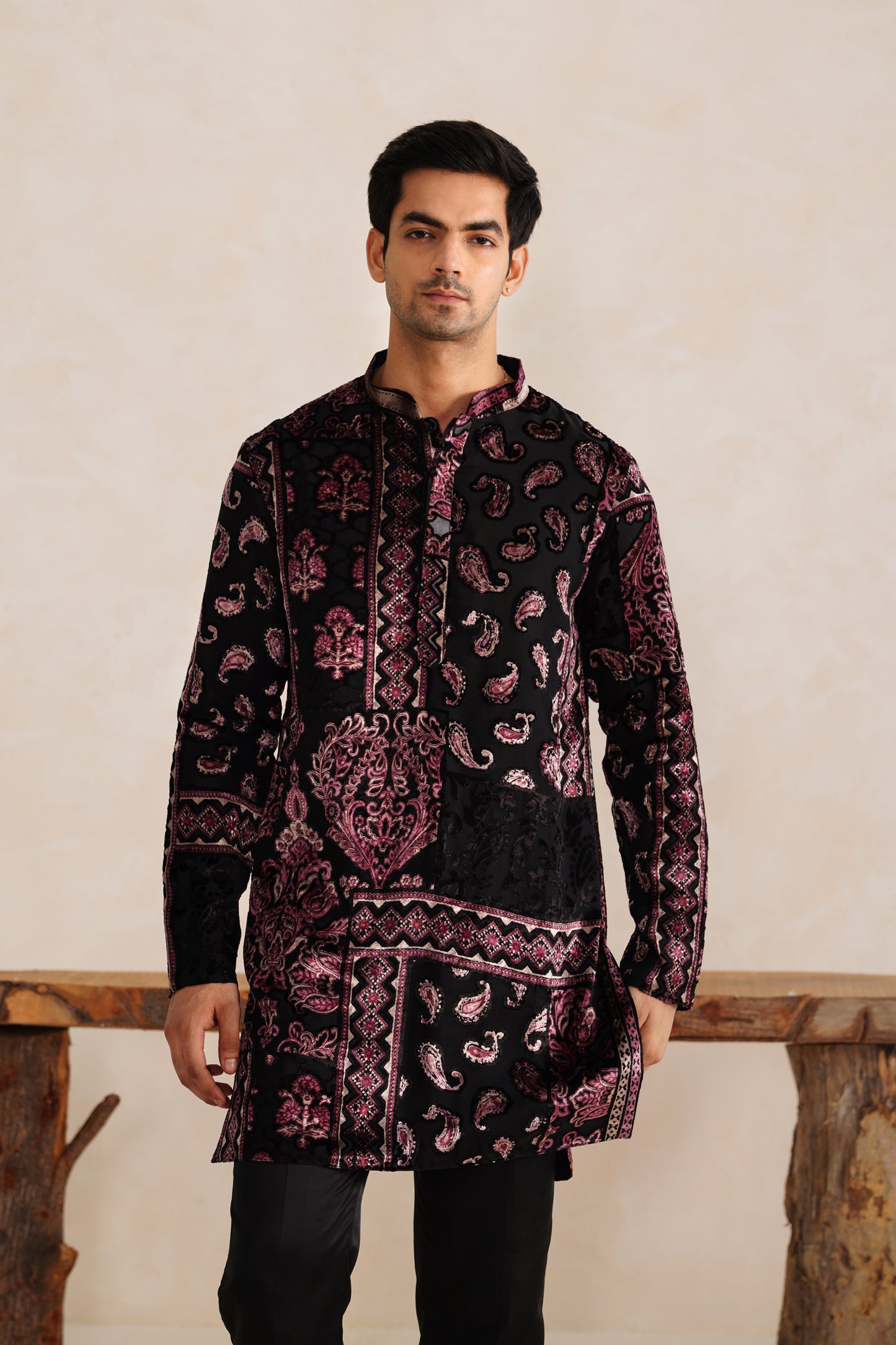Black Velvet Brasso Short Kurta Set