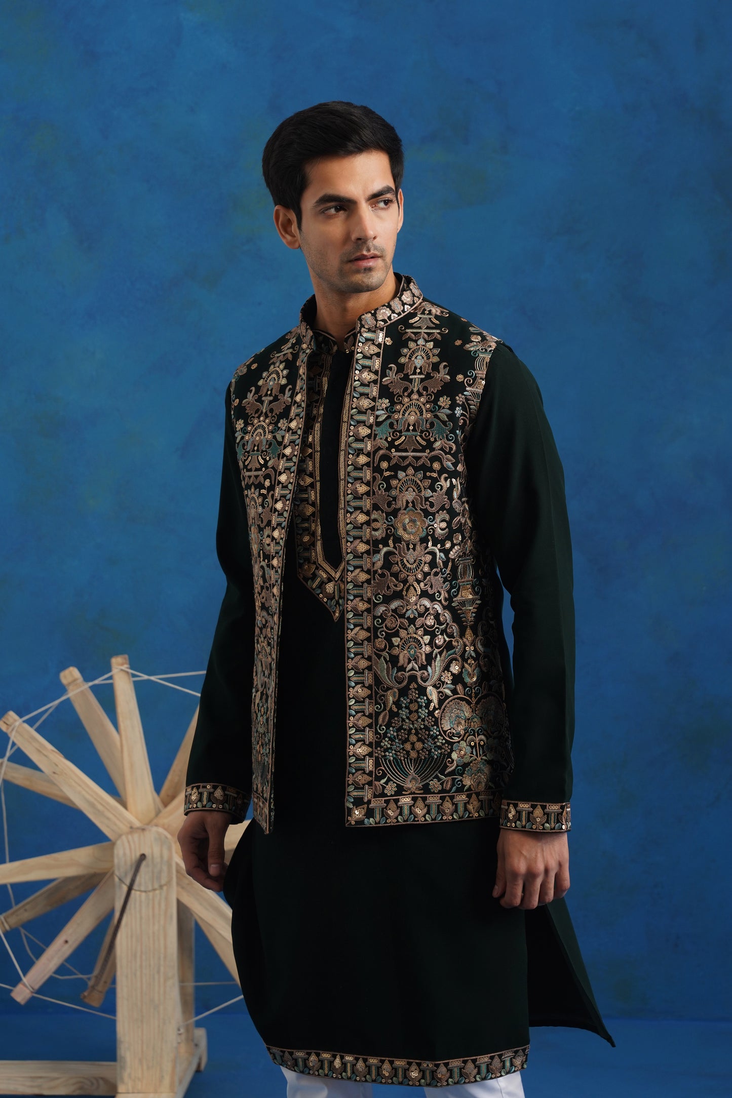 Rutba Green Embroidery Kurta Jacket Set