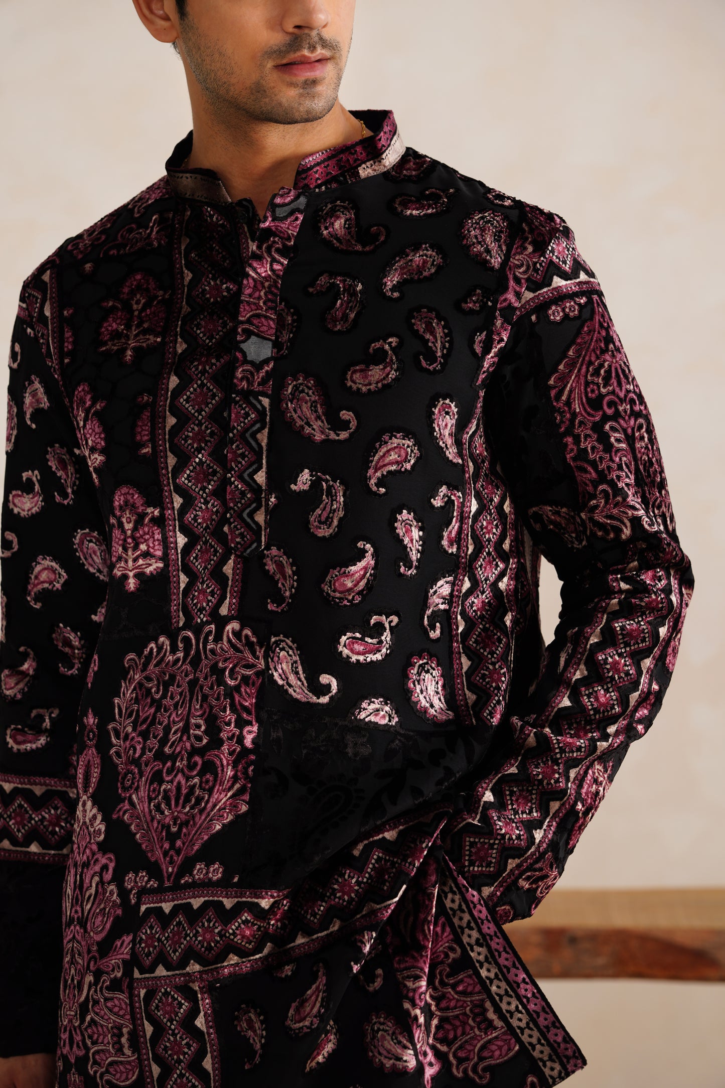 Black Velvet Brasso Short Kurta Set