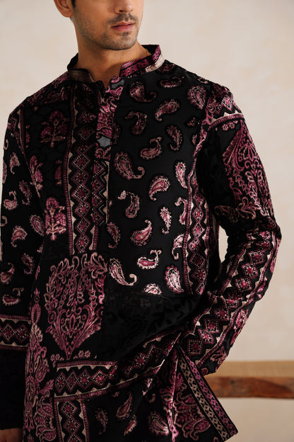 Black Velvet Brasso Short Kurta Set