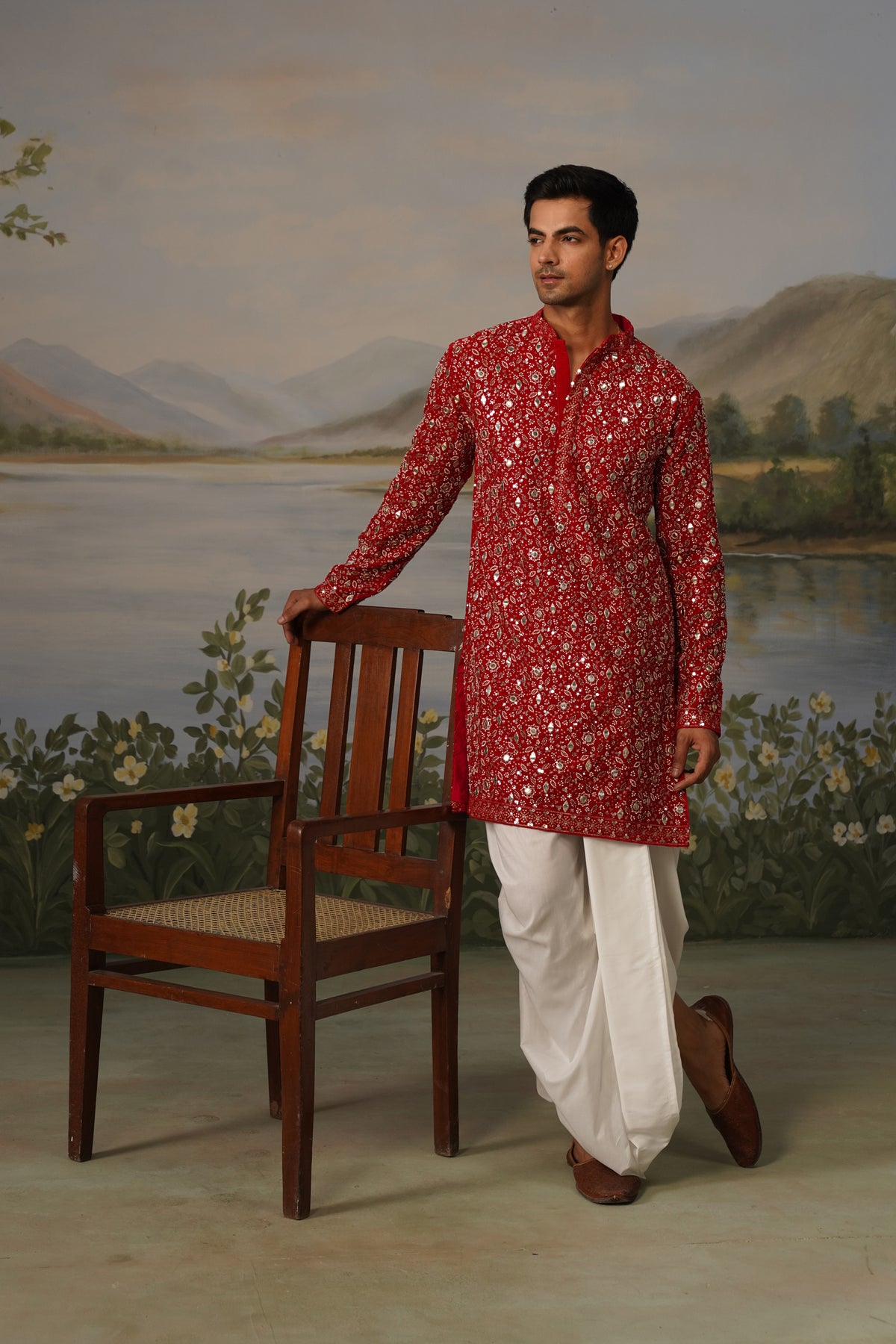 Jalwa Red Heavy Bead Embroidered Kurta Dhoti Set