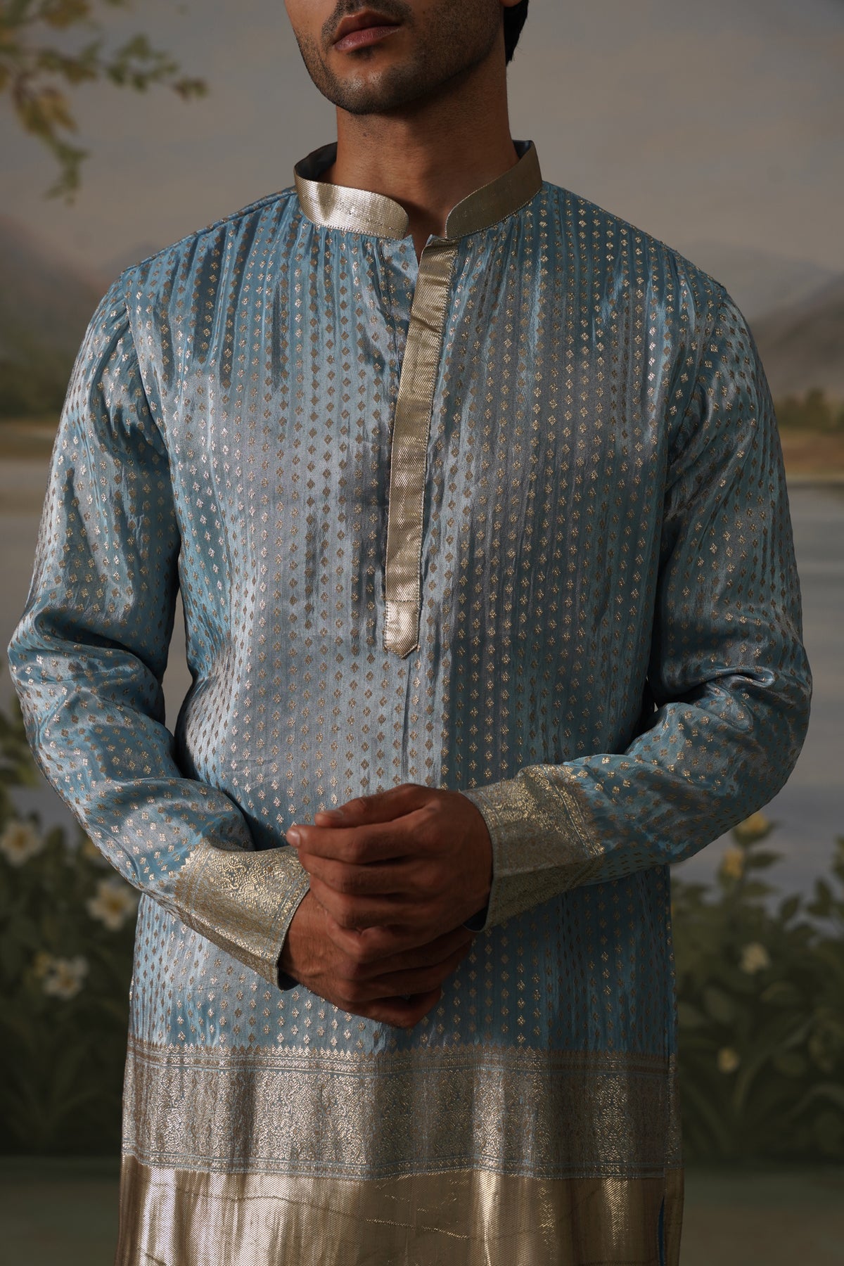 Neelab Blue Jacquard Kurta Set