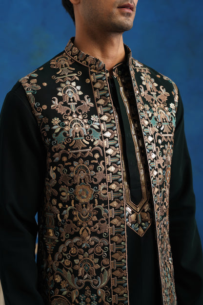 Rutba Green Embroidery Kurta Jacket Set